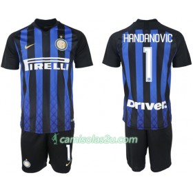 Camisolas de Futebol Inter de Milão HANDANOVIC 1 Criança Equipamento Principal 2018/19 Manga Curta